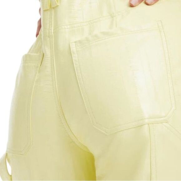 Good American Faux Leather Straight Leg Overalls Key lime color - Picture 5 of 6